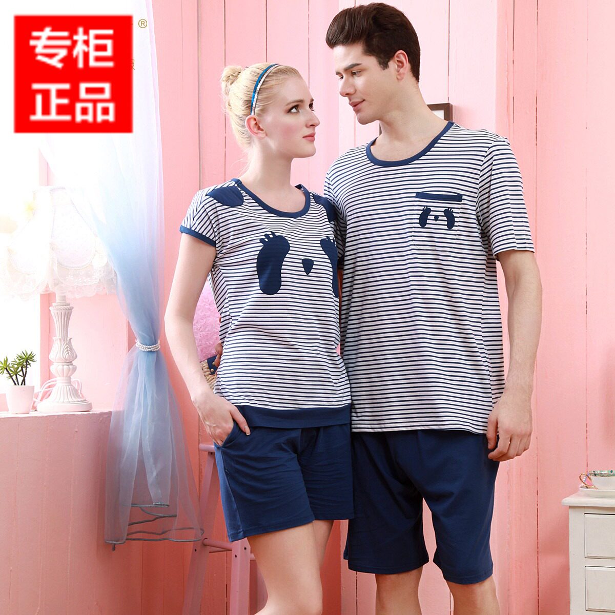 <em>绮瑞情侣睡衣</em> 男士<em>短袖</em>纯棉女 情侣家居服201