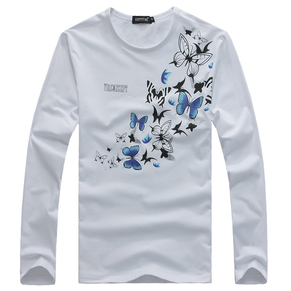 蝶共舞长袖t恤 男 长袖T恤 男生弹力体恤韩版春