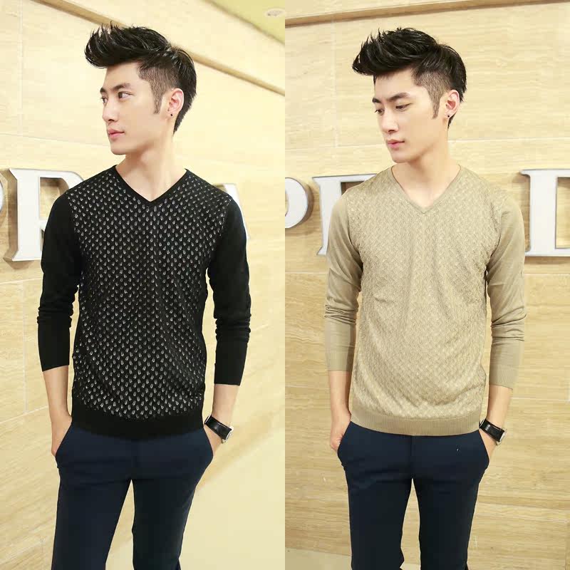 潮流时尚<em>男士修身</em>镂空V领<em>毛衣</em> 秋冬精品男士针