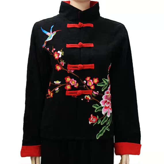 <em>中老年人</em>唐装<em>女士</em>秋<em>冬装</em>长袖上衣 刺绣花唐装