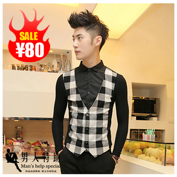 <em>马甲</em> 搭配_秋装新款假两件针织拼接色黑白<em>格子</em>