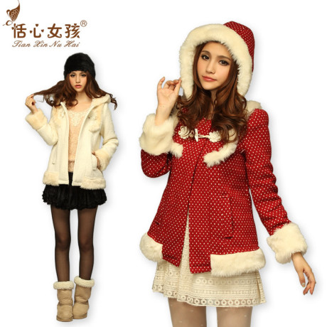 【菁婧蝶恋】新款少女<em>毛呢</em>厚<em>外套</em>韩版连帽<em>短款</em>