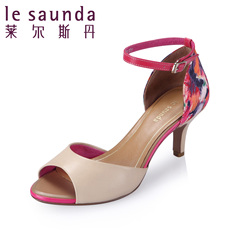 莱尔斯丹夏季新款拼色一字搭扣高跟女凉鞋SAUNDA4M59102