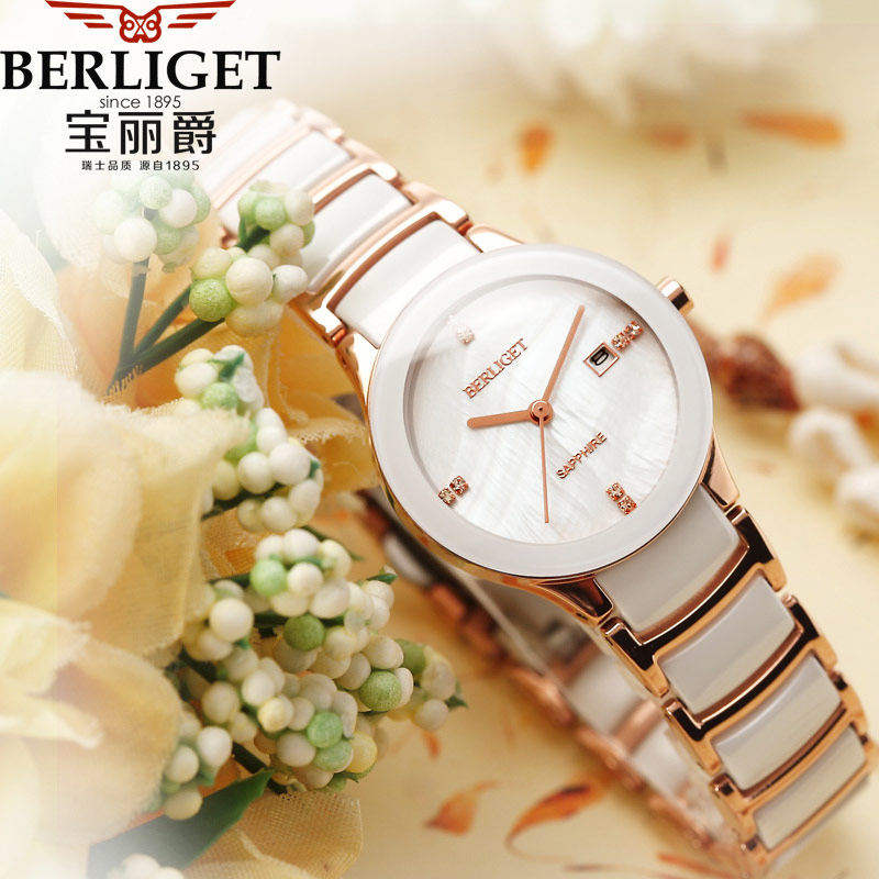 瑞士新款正品白陶瓷女<em>手表女士</em>超薄防水时尚女