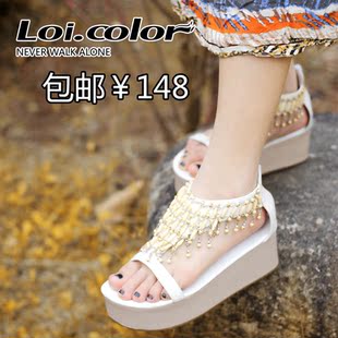 【新品中心】2012波西米亚松糕凉鞋 女 平跟高跟女鞋厚底真皮平底
