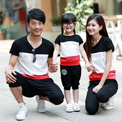 2014 новых детских мать и ее дочь 14A11 Комплект украшения целых три короткими рукавами футболки семьи оборудованная