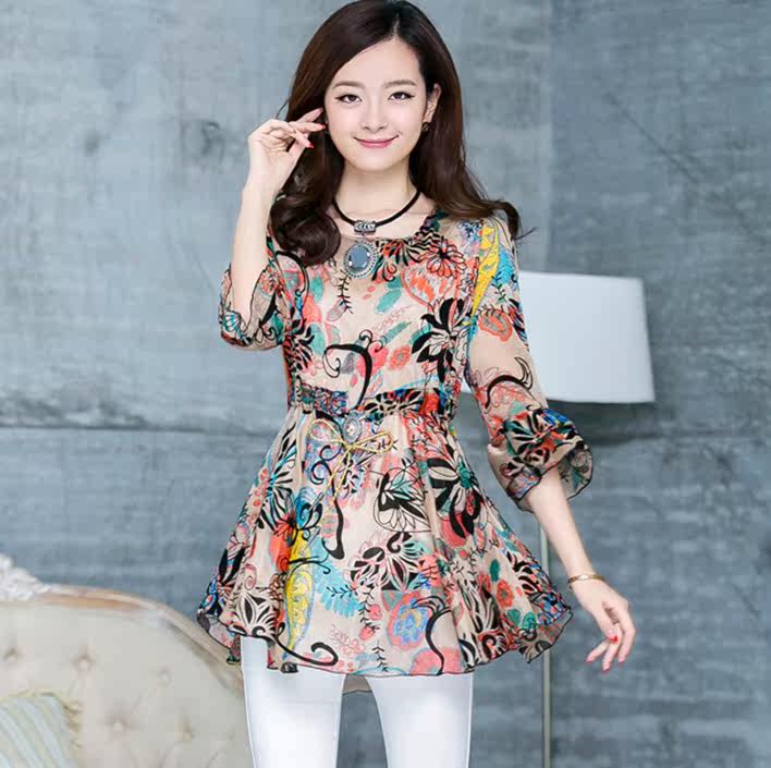【<em>淘宝</em>清仓】夏装新款<em>女士雪纺衫</em>夏中袖圆领花