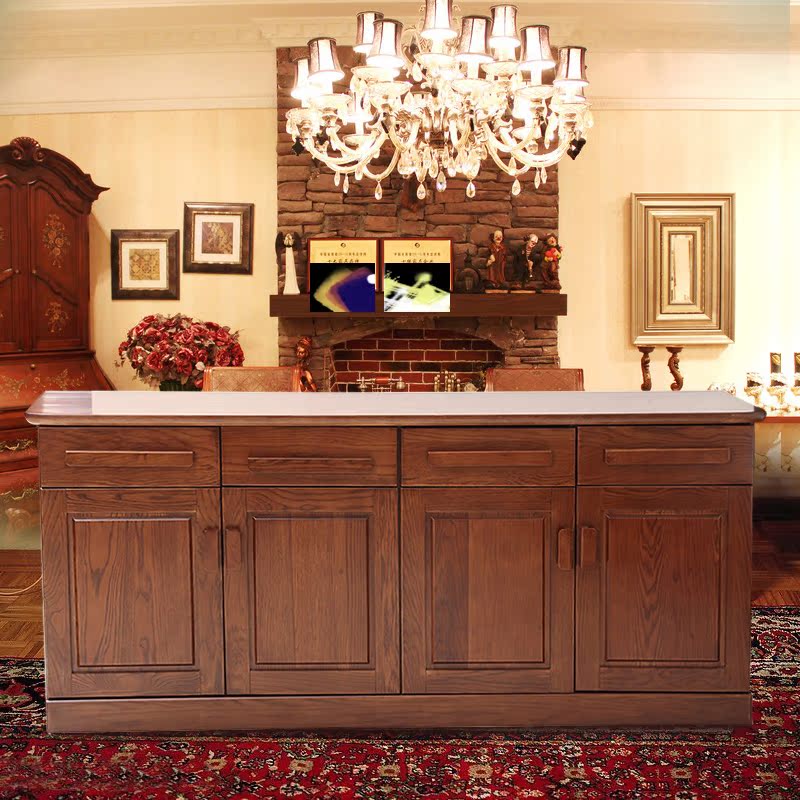 双胜家居中式实木餐厅家具对开四门餐边柜储物