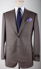 公价32900！意大利顶级手工西装Belvest棕色条纹单排西服套装 50