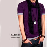 「L.I.HOMME」另类灵混搭双袖拼接纯棉T恤-断定 紫2