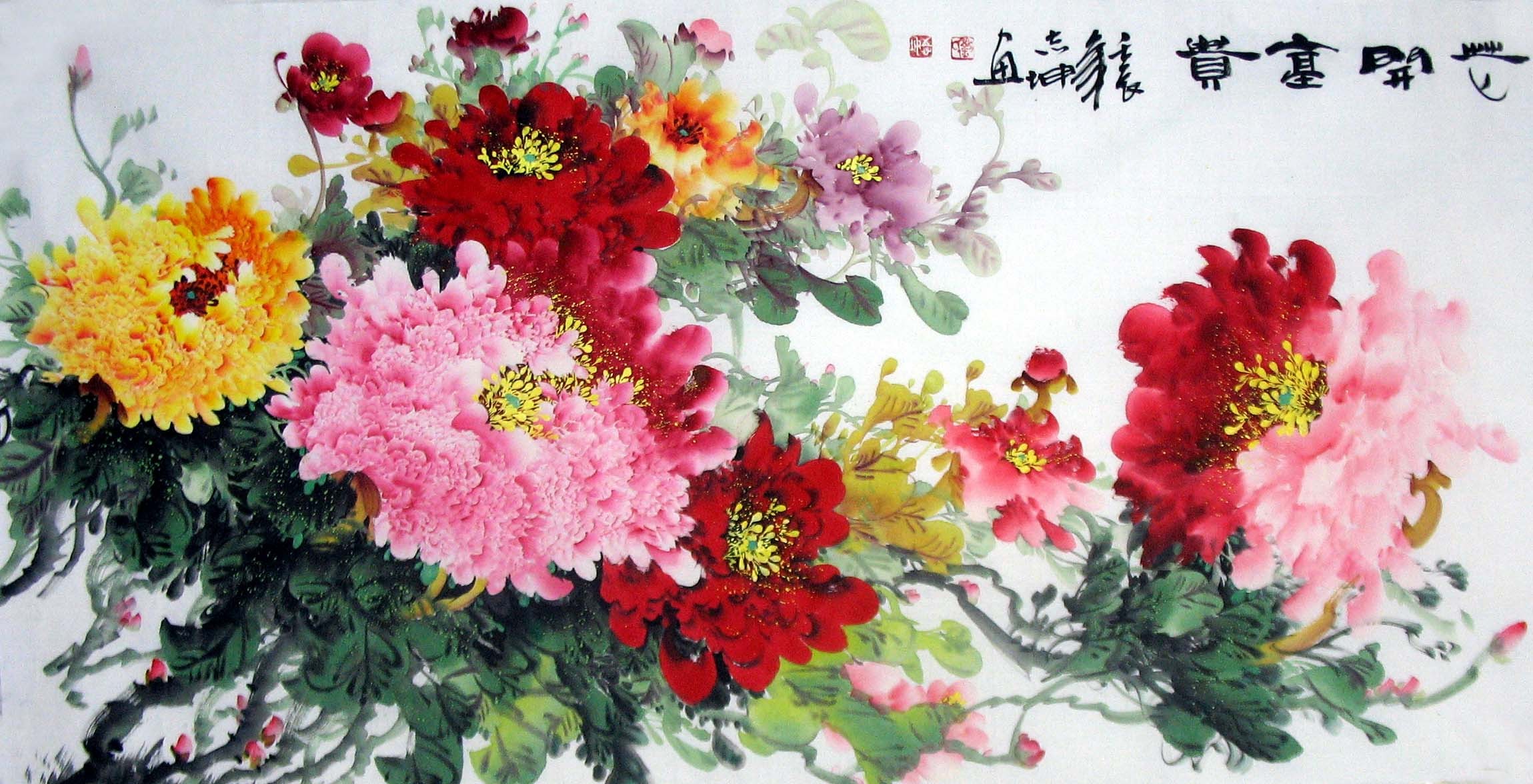 纯手绘 四尺国画牡丹 花开富贵 送礼客厅装饰画b032109a