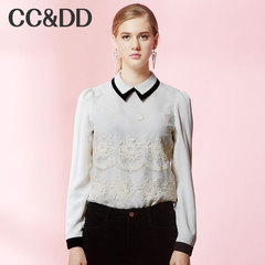 CCDD2014冬装专柜正品新款女装 白色翻领绣花欧根纱拼接雪纺衫