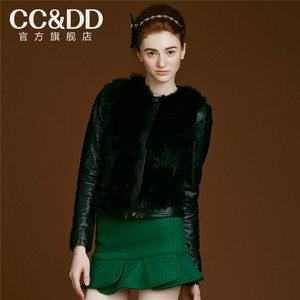 CCDD2014秋装专柜正品新款女装机车夹克黑色高街潮款兔毛皮草外套