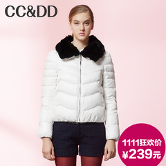 【爆】CCDD2014冬专柜正品新款女装糖果色兔毛领泡泡袖短款羽绒服