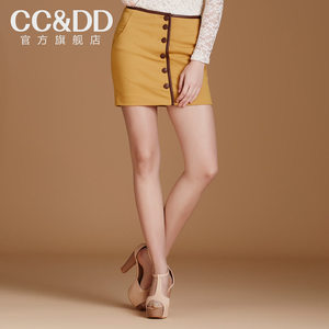 CCDD2014秋装专柜正品新女装一步裙子黄色拼皮半身包臀短裙