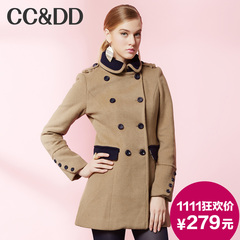 【爆】CCDD2014冬装专柜正品新款女装英伦双排扣外套 米驼色羊毛