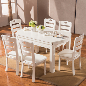 实木餐桌椅白色伸缩折叠餐桌 餐桌椅组合跳台
