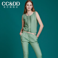 CCDD2014秋装专柜正品新款女装工装裤蕾丝纯色无袖连体长裤