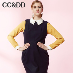 CCDD2014冬正品新款女装 优雅假两件背心裙 纯色羊毛连衣裙