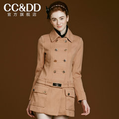 CCDD2014秋装专柜正品新款女装大衣气质英伦双排扣纯色中长款风衣
