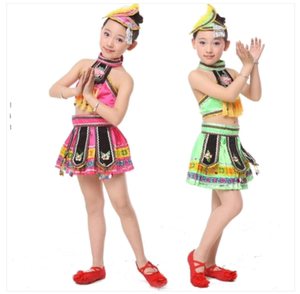 儿童民族舞蹈服表演服装 少儿女童学生苗族羌