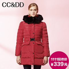 【爆】CCDD2014冬装专柜正品新款女装濑兔毛连帽修身中长款羽绒服