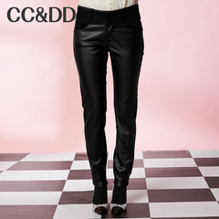 CCDD2014冬装专柜正品新款女装 朋克风皮革铅笔裤 欧美牛仔长裤
