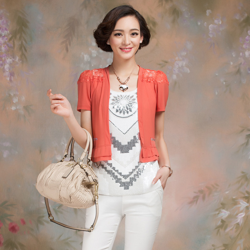 孚元2014<em>春夏</em>薄款<em>小开衫</em>百搭短外套短袖防晒