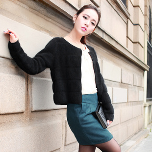 貂绒加兔绒开衫针织短款 span class=H <em>毛衣</em> /s