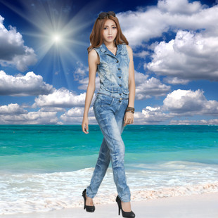 2012夏季新款韩版显瘦可拆连体牛仔套装女士