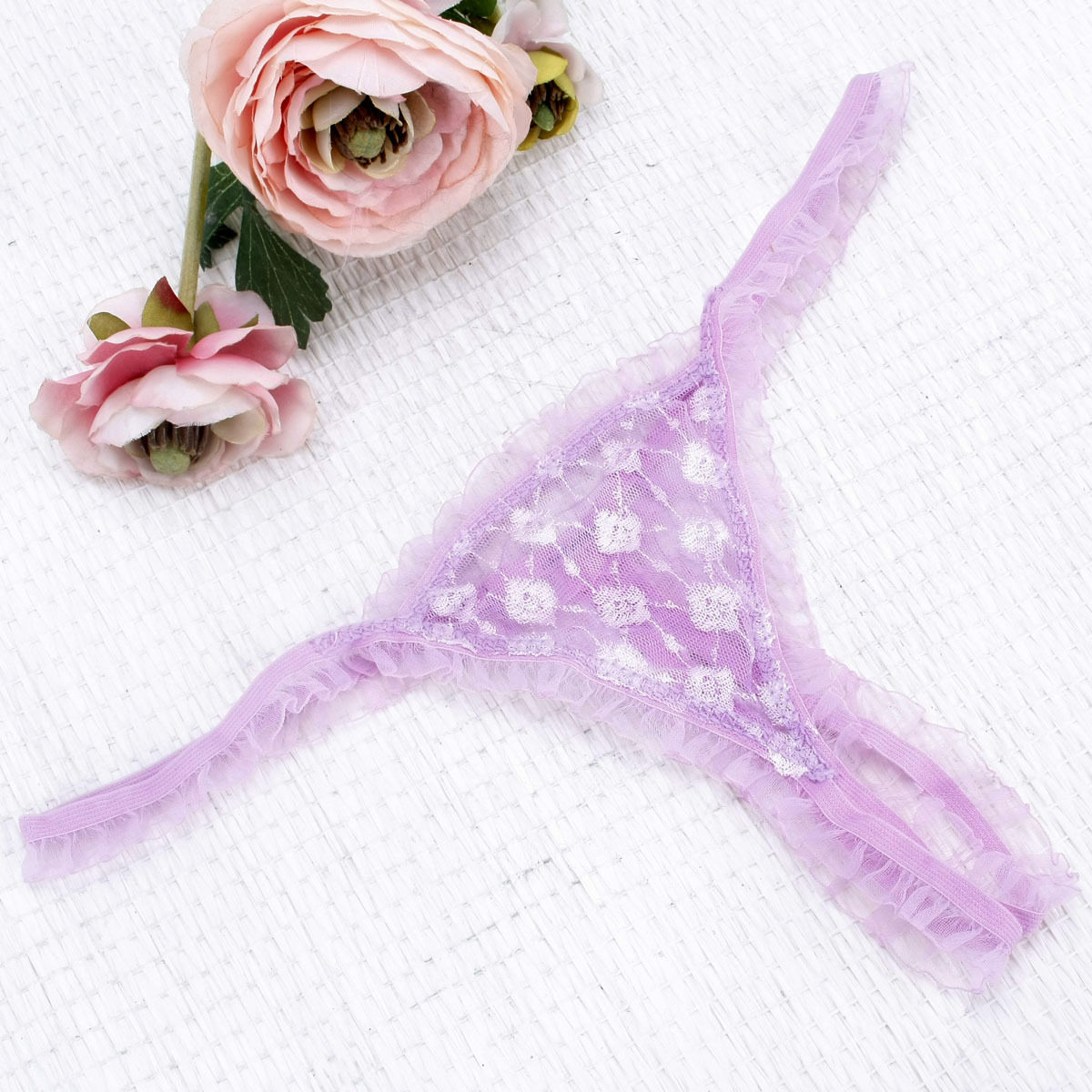 满50包邮性感情调内衣<em>女内裤透明</em>紫色蕾丝诱