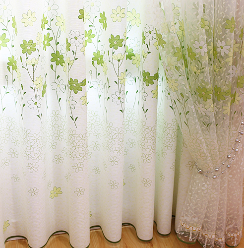 小清新绿色窗帘 田园风格客厅卧室布帘纱帘 半