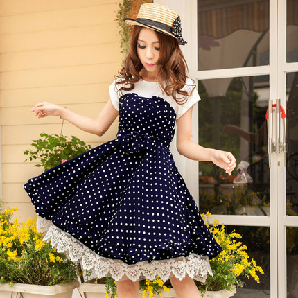 2013夏季波点可爱中学生<em>少女连衣裙秋装</em>日系