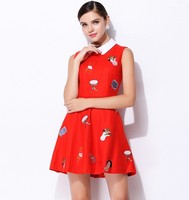 issue82 陈乔恩同款正版大牌红色卡通收腰翻领