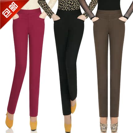 秋冬新款哥弟面料女裤加绒加厚直筒裤女高腰