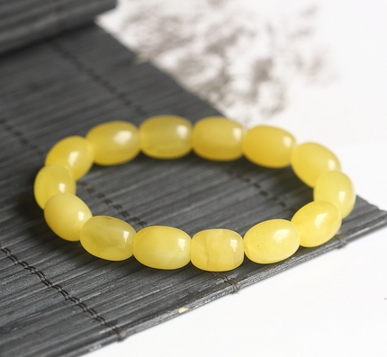 上石清灵 天然波兰琥珀 鸡油黄AAA新蜜蜡桶珠手链 手串送CMA证书 - 如意淘