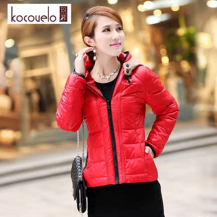 玖菲2013新款短款羽绒服 双层毛线帽子 百搭修