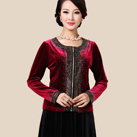 中老年秋装女装金丝绒上衣拉链<em>小开衫短款长袖</em>