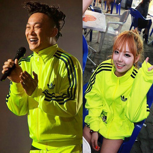 <em>Adidas</em>三叶草运动<em>外套</em>男<em>陈奕迅同款</em>荧光绿明