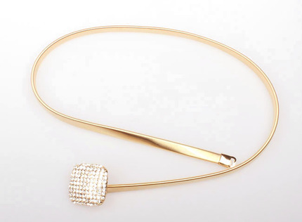 包邮韩版时尚百搭腰饰水钻金色银色金属细腰带