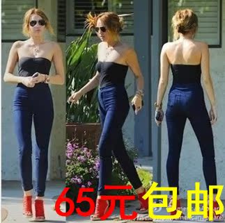 欧美代购款<em>复古高腰</em>牛仔<em>短裤</em>长裤胖mm宽松大