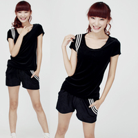 大码运动套装女 胖mm夏南韩<em>金丝绒短袖短裤</em>休
