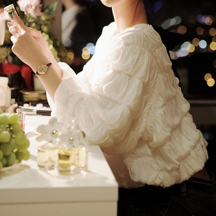 白色T恤纯棉韩国短款上衣泡泡袖2014新款春装