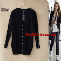 外贸<em>原单</em>品质<em>女</em>针织<em>开衫</em>V领中长款贝壳扣外套