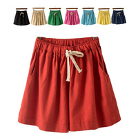 夏装女韩版文艺棉麻亚麻<em>短裤女宽松</em>五分中裤女
