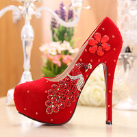 升级版正大红水晶婚鞋红色高跟水钻鞋新娘鞋结