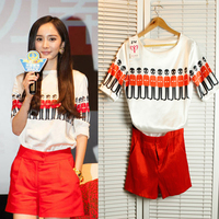 2014夏装新款女装杨幂明星同款<em>黑白格</em>蝙蝠袖