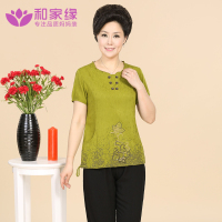 香曼中老年女装夏装套装 短袖T恤裤子 中年女
