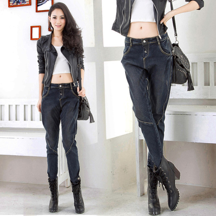 2014<em>春装</em>新款<em>女装</em>宽松大码哈伦裤牛仔裤女长