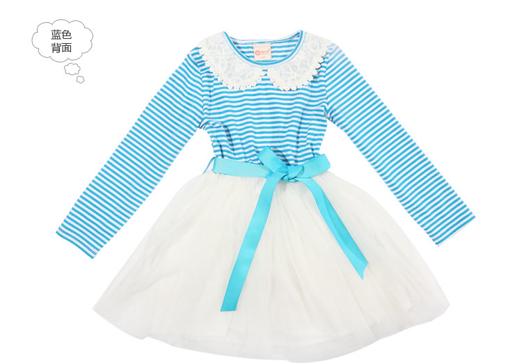 Jingle baby clothes girls Mitch 2013 spring new children's stitch long sleeve embroidery round neck stripes dress